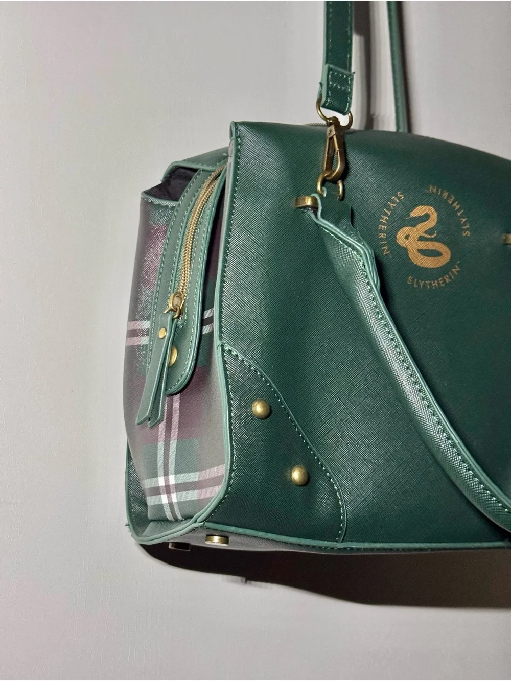 Bioworld Harry Potter Slytherin Hogwarts Green Satchel Bag w/ Plush Owl Charm